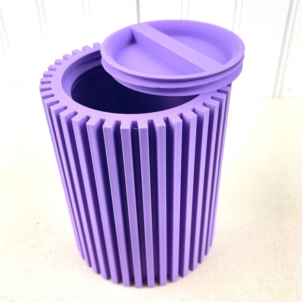 Striped Lidded Storage Container, Organizer for Desk, Vanity or Home